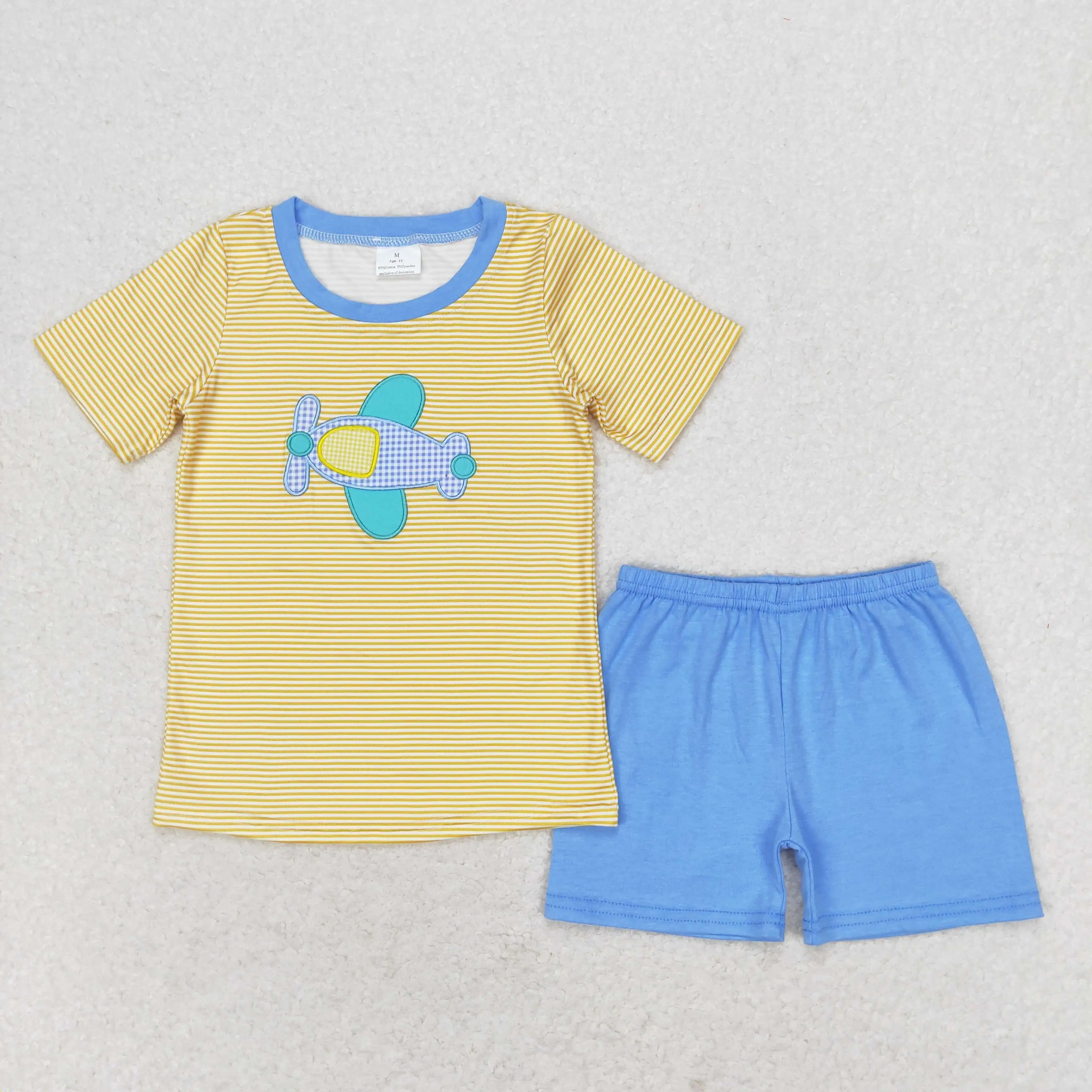 Trajes de avión para niños pequeños, ropa de manga corta para bebés, conjuntos bordados de alta calidad, venta al por mayor, boutique, Verano