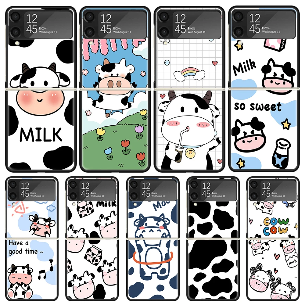 Dairy Cattle Cow Speckle Cute Phone Case For Samsung Galaxy Z Flip3 Flip4 Flip5 Flip6 PC Shell For Z Flip 3 4 5 6 Hard Folding A