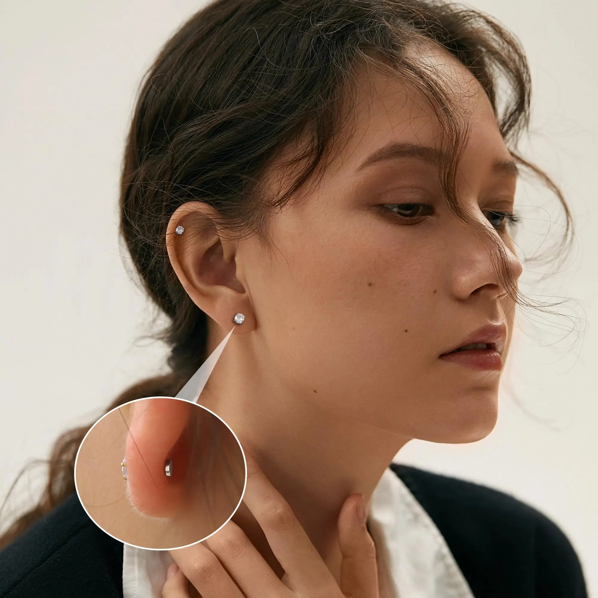 5-8 مللي متر الأقراط المغناطيسية للرجال النساء لامعة مكعب مستدير من الزركونيوم وأقراط غير مثقوب هيبوالرجينيك الفولاذ المقاوم للصدأ 1 زوج #6