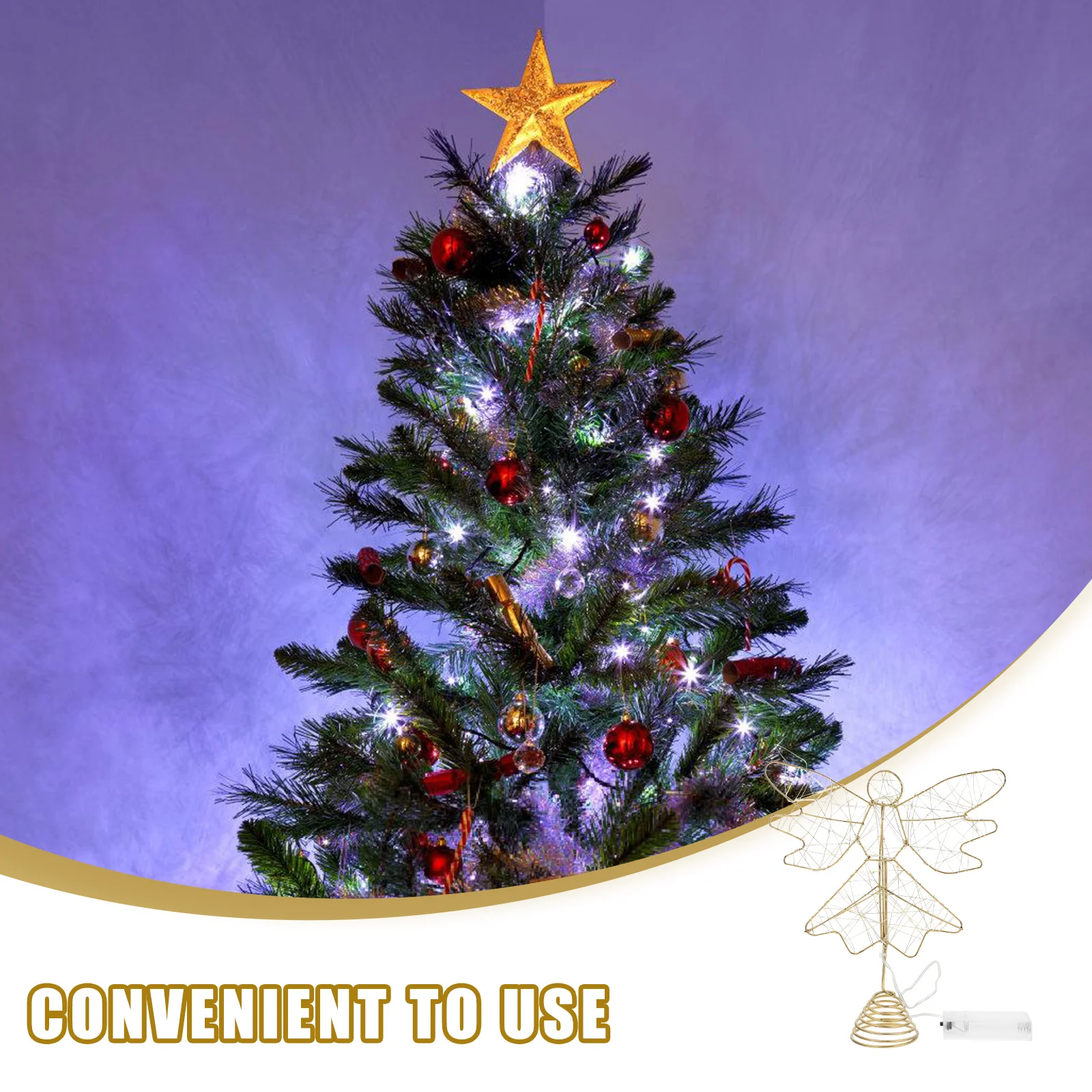 Topper d'arbre de Noël d'étoile lumineuse, décor d'or, accessoire de Noël, lumières LED, lampe d'artisanat de fer