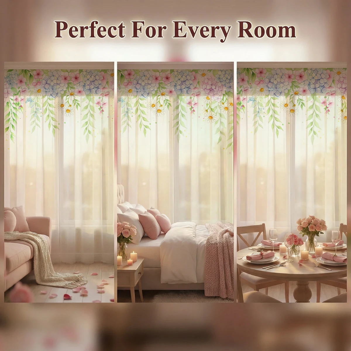 Hydrangea Daisy Floral Sheer Curtains Leaf Vine Print Rod Pocket Window Curtains for Bedroom Light Filtering Voile Drapes Panel - view 6