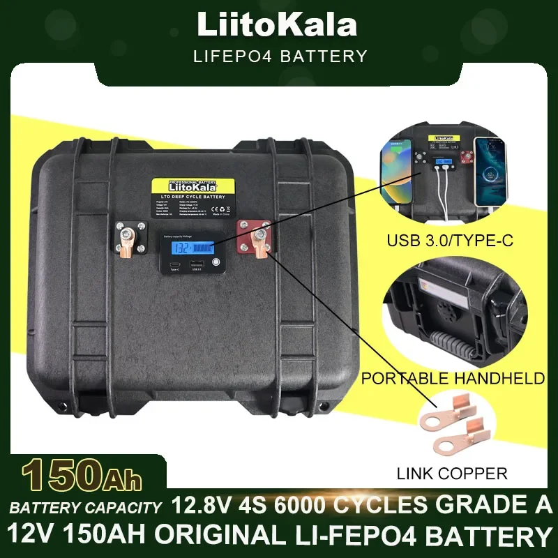 VeitoKala-Batterie multifonctionnelle pour voiturette de golf, onduleur de camp, briquet de voiture, valise portable, 24 24 V, 150AH, veFePO4, 12V, 4S