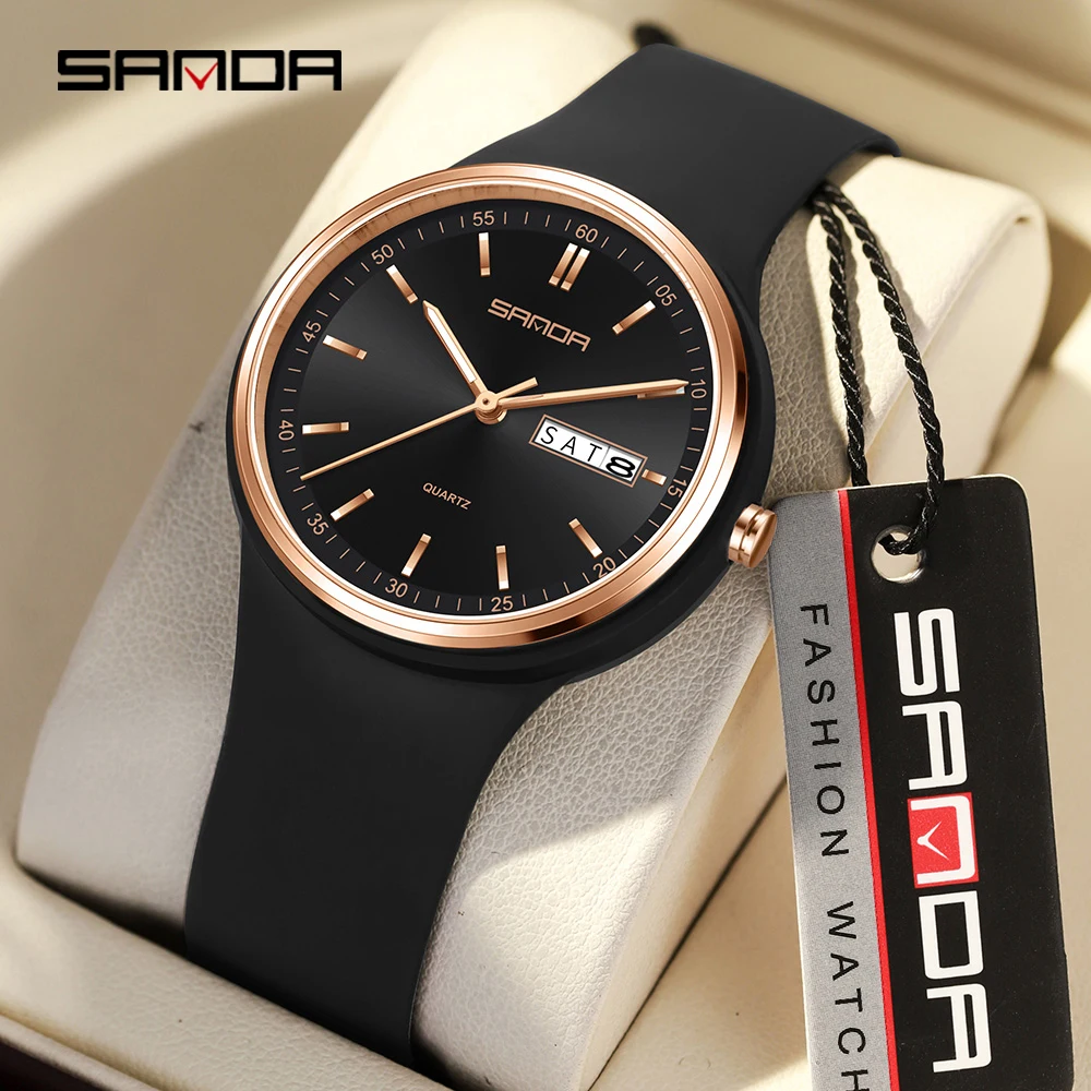 

SANDA Top 6213 Мужские и женские студенческие часы, повседневные простые часы с двойным календарем, модные мужские и женские студенческие кварцевые часы 2025