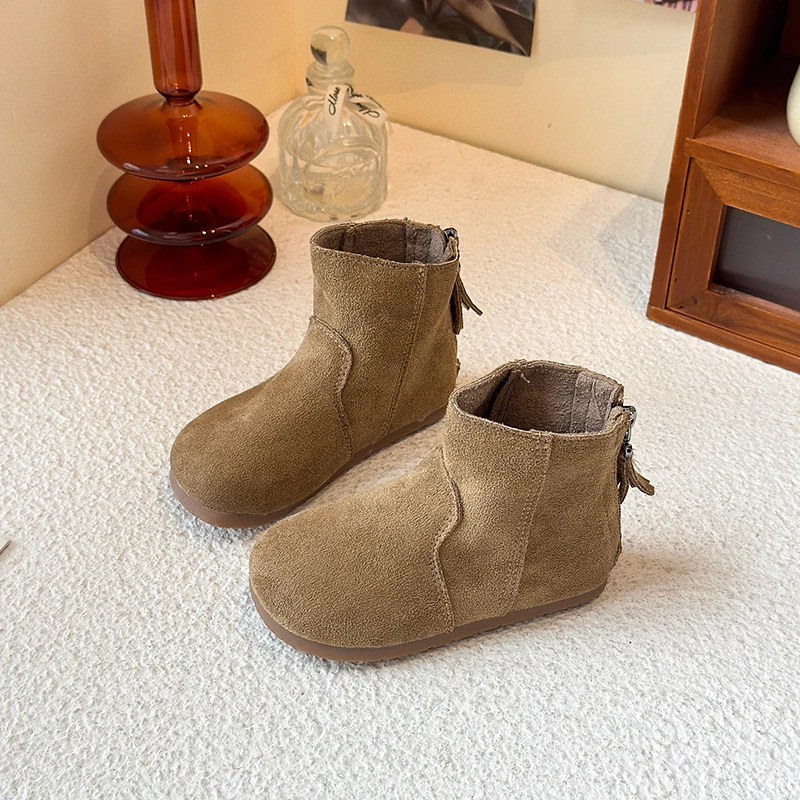 

Fashion Design Girls Boots Winter Boots Girl Soft Leather Ankle Boots Back Zip Khaki Camel Comfortable Toddler Kids Ankle Shoes