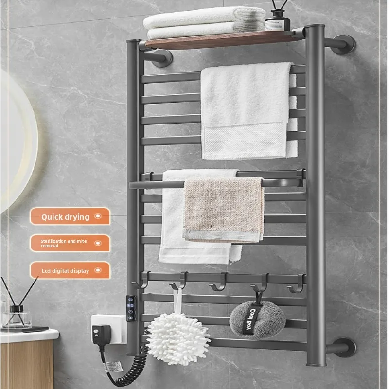 Wall-mounted Heated Rack Black Walnut Electric Towel Warmer Quick Dry Bath Towel Holder Premium Hygienic Bathroom Storage System