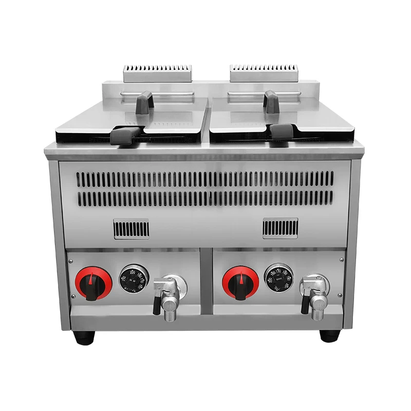 Commercial countertop stainless steel 8L + 8L double sink fast food gas deep basket fryer catering restaurant