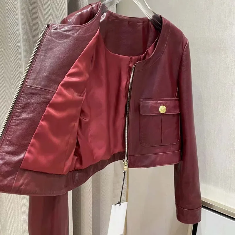 High-Grade Sheepskin All Vegetable Tanned Women Coat Spring 2024 New Arrival Short Length Clothes Short Length Red Color