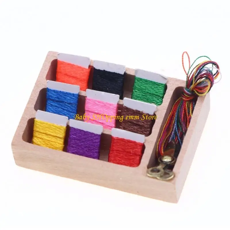 

23GD 1/12 Scale Rectangle Wooden Sewing Box Miniature For Dollhouses Antique Craft Accessory