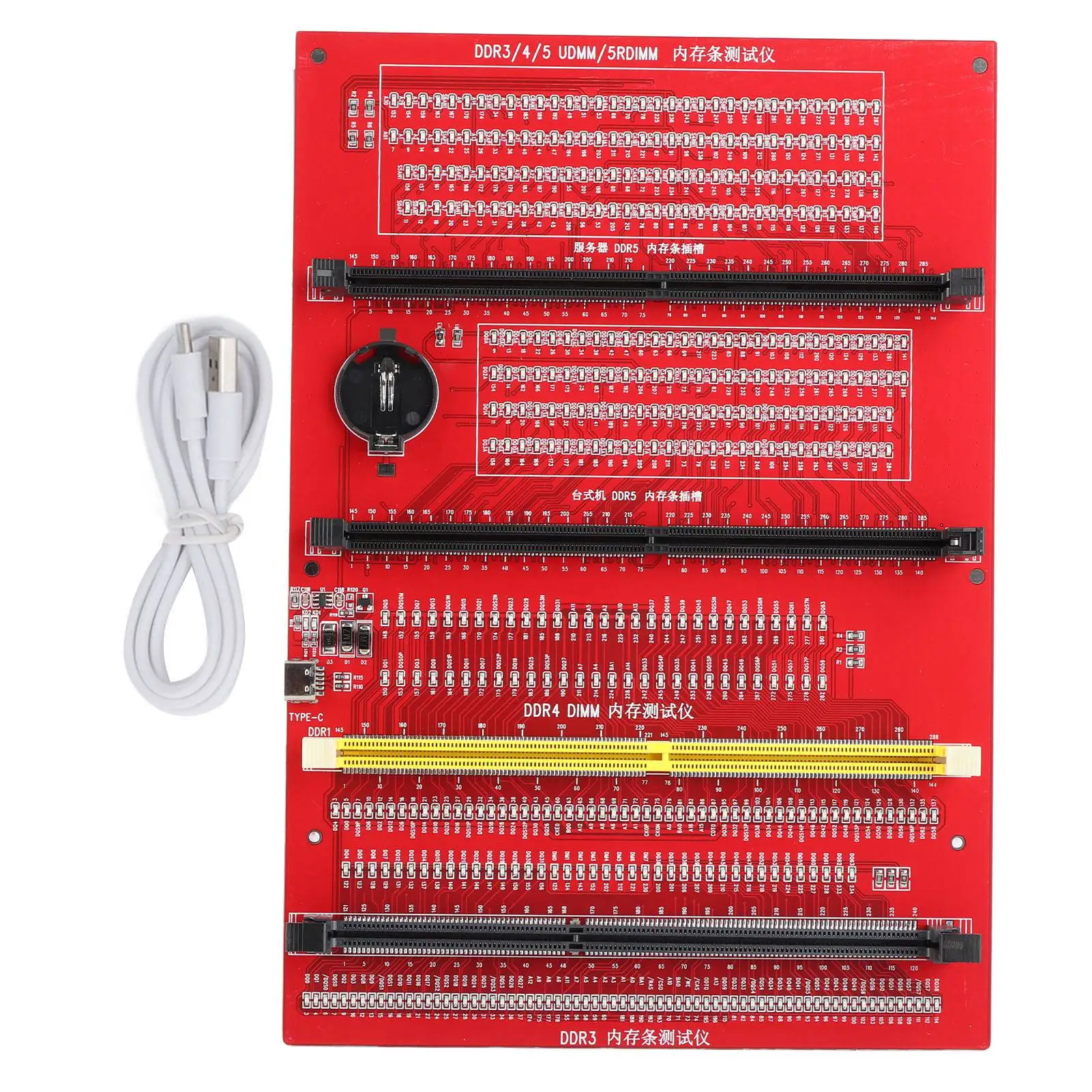 RAM Memory Diagnostic Analyzer 4 in 1 Desktop DDR3 DDR4 DDR5UDMM DDR5RDIMM Tester Card with Light