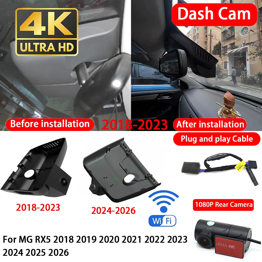 for MG RX5 2018 2019 2020 2021 2022 2023 2024 2025 2026 4K Dash Cam Front Rear Car Camera DVR Wifi Plug & Play Video Recorder