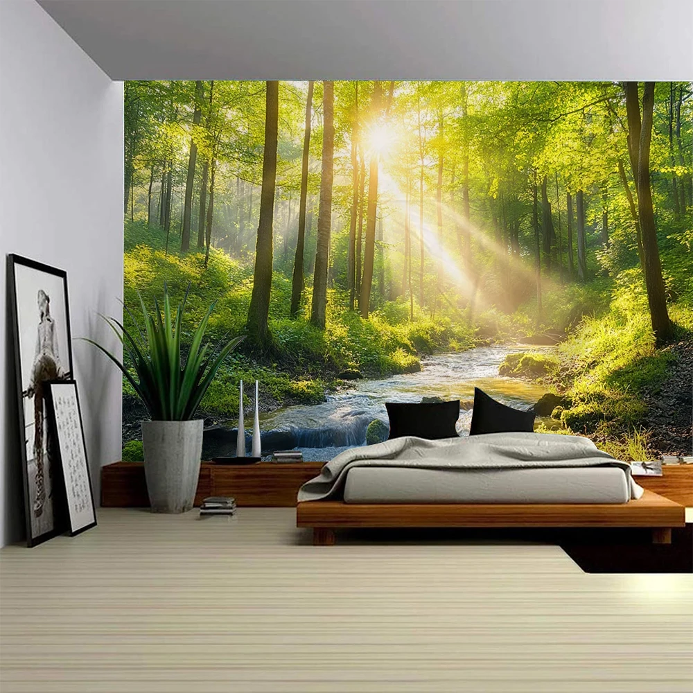 Sunshine Forest Landscape Forest Landscape Forest Trail Background Decoration Tapestry Home Background Wall Decoration Tapestry