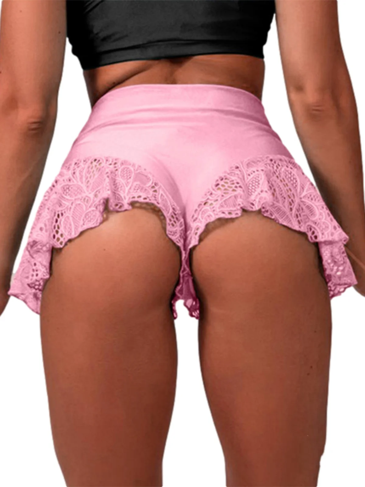 Lace Patchwork Shorts Women Solid Color Booty Hot Pants High Waist Lifting Sporty Style Leggings Gym Workout Sexy Summer Pants