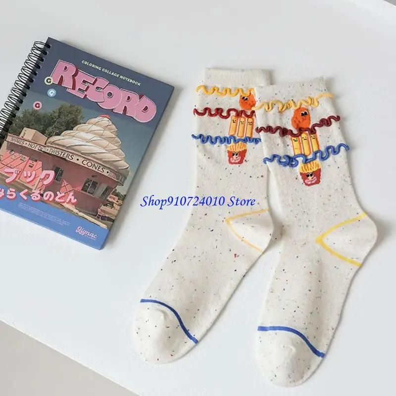 77HD 3 أزواج من الجوارب القطنية في منتصف الساق، جوارب مطاطية بتصميم مرح #2