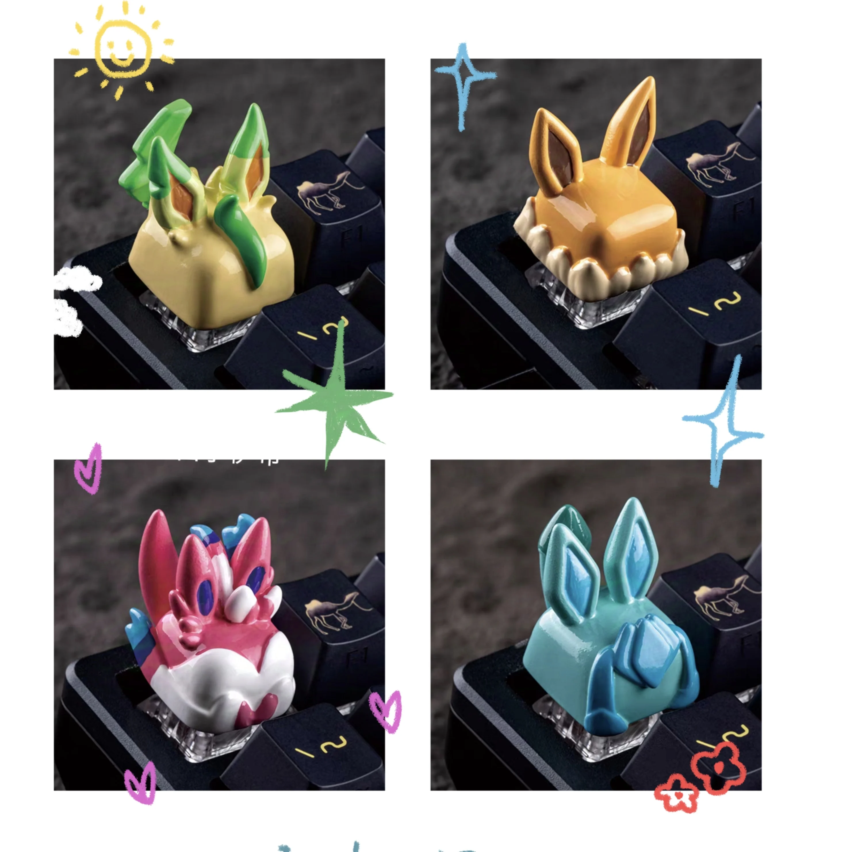 Pokemon Anime Character Keycap Mechanical Keyboard Resin Stereoscopic Keycap Eeveelution Keycap Espeon Umbreon Sylveon Leafeon