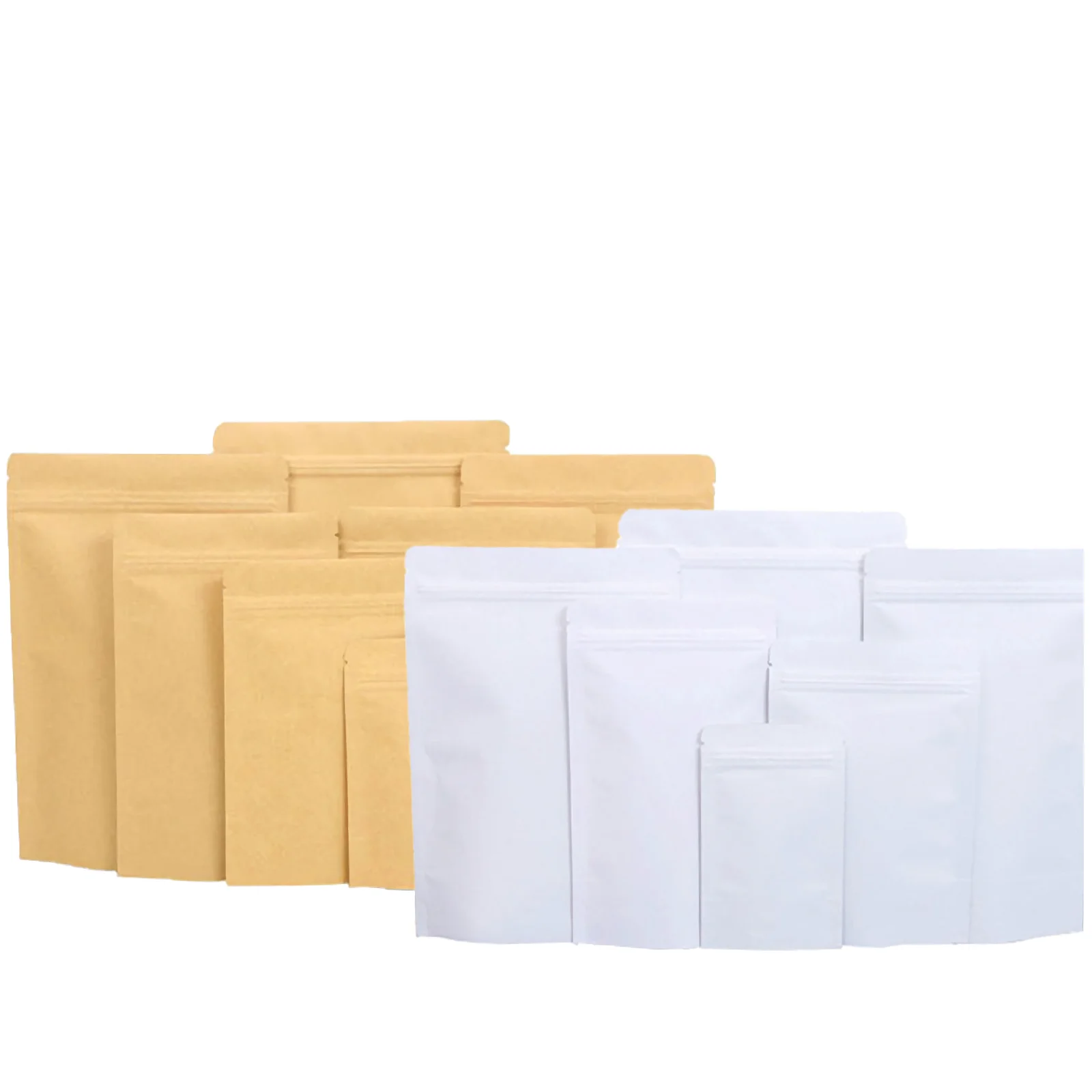 Thick White Brown Kraft Paper Stand Up Heat Sealable Package Bags Food Coffee Bean Snacks Gift Zipper Kraft Packaging Pouches