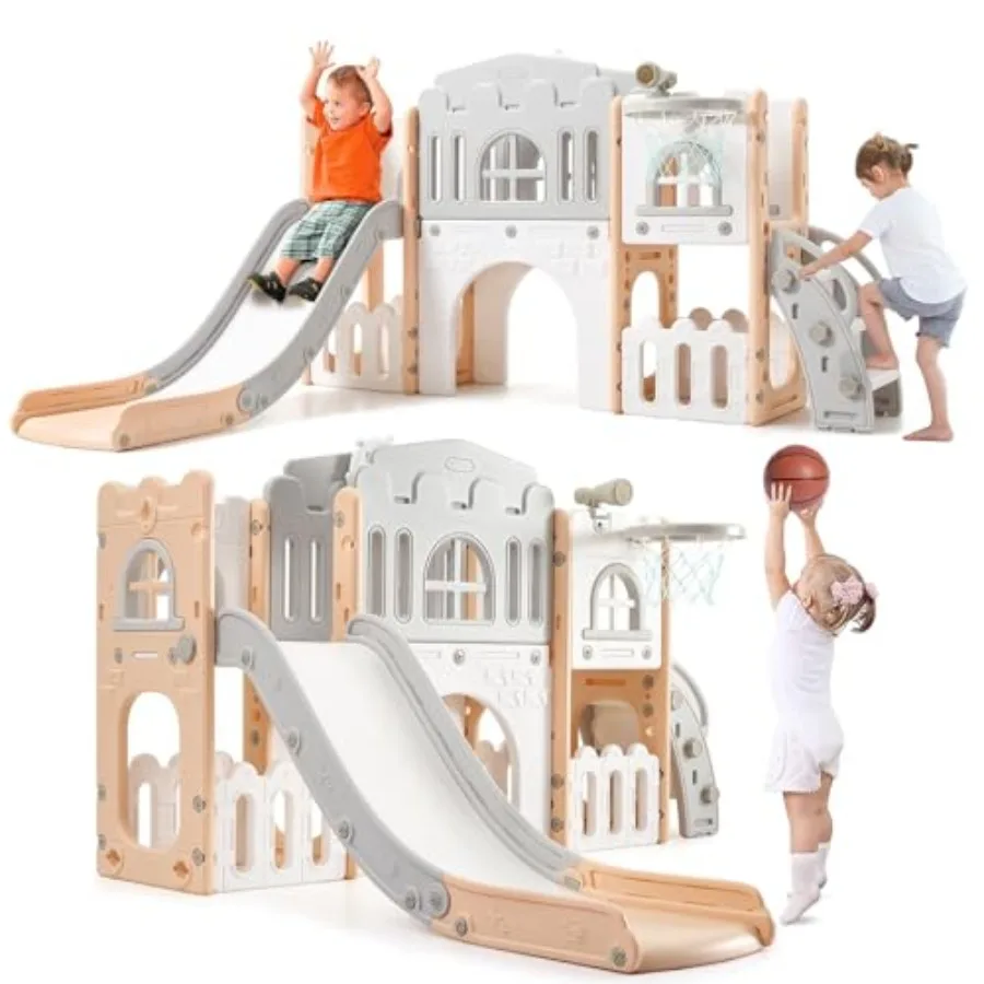 

8-in-1 Toddler Slide and Climber Playset for 1-3 Years Indoor Outdoor Activity Center with Basketball Hoop Tunnel Telescope Ste