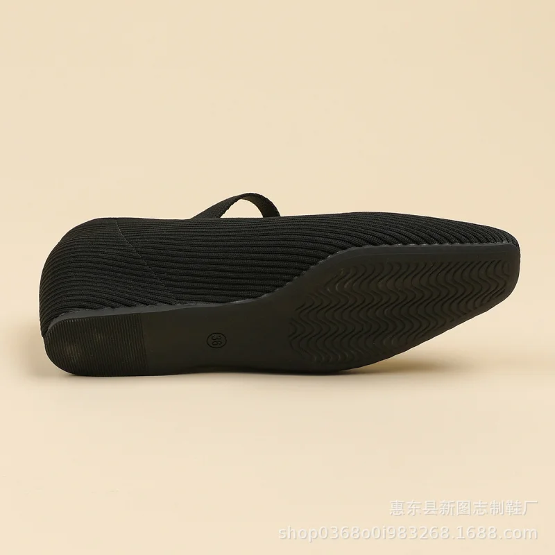 Square-toed, low-cut, height-increasing, one-strap knitted wedge casual shoes for petite women