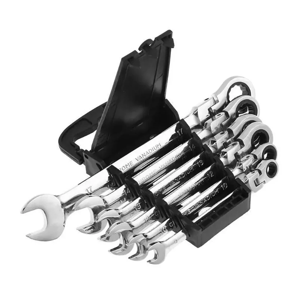 Ratchet Wrench of Keys Spanner Set Hand Tool 72-Tooth Ratcheting Flexible Head Mirror Finish 6mm-17mm Auto and Home Repair 1 Pcs