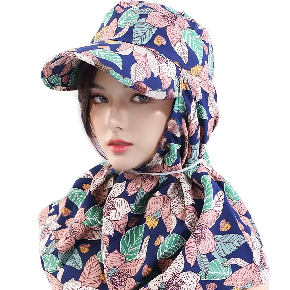 Wide Brim Tea Picking Cap Summer Neck Protection Dust Mask Fisherman Hat with Shawl Agricultural Work Hat Women