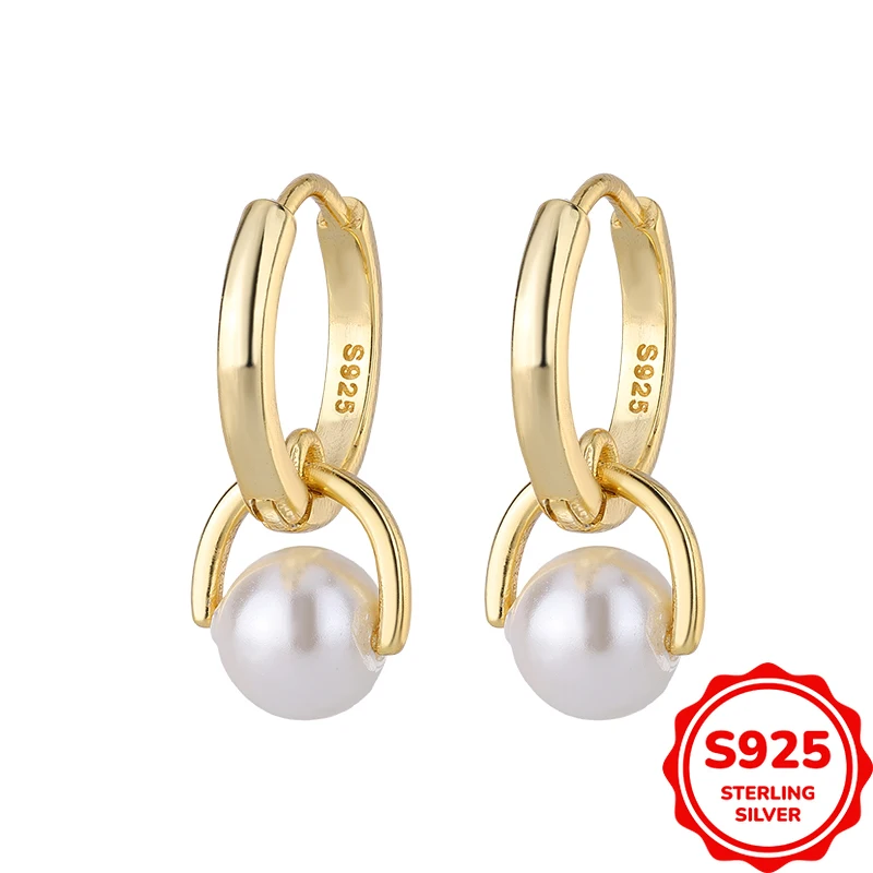 Genuine and Versatile Genuine S925 Silver Double Ring Pearl Women's Commuting Personalized Earrings