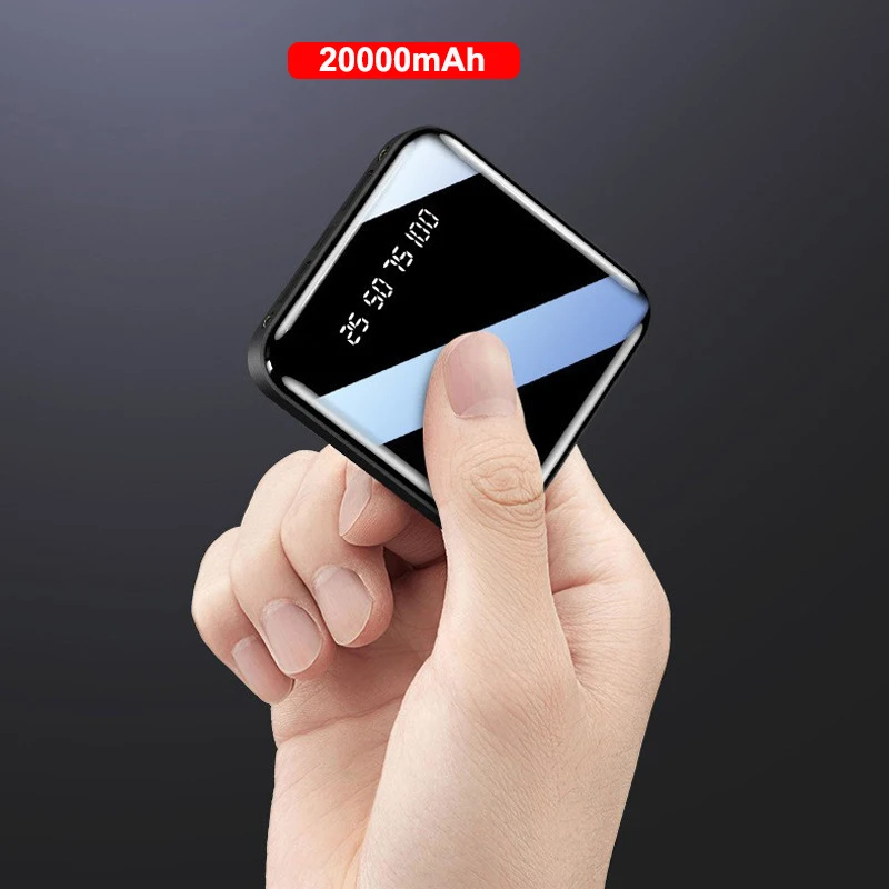 

Mini Power Bank 20000mAh Dual USB Portable Charger LED Light Mirror Screen Digital Display Powerbank External Battery Power Bank