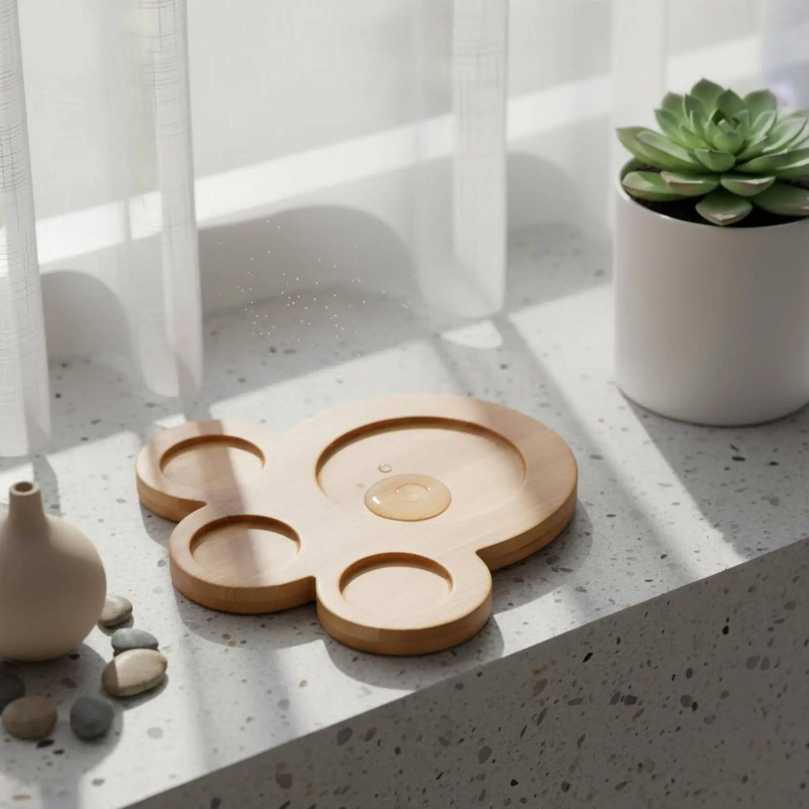 Cactus Pot Drainage Tray Natural Design Bamboo Pot Tray Round Bamboo Plant Tray Reusable Wooden Plant Water Catcher