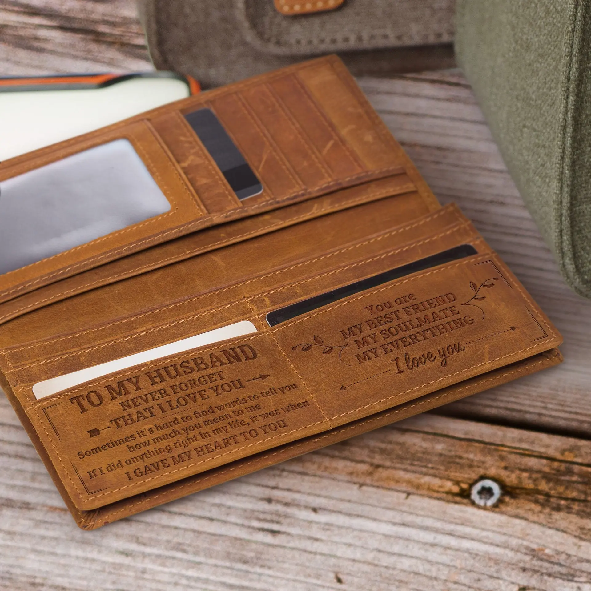 RH Gift for Husband/Son Long Crazy Horse Leather Wallet Multi Functional Leather Wallet with Laser Engraving