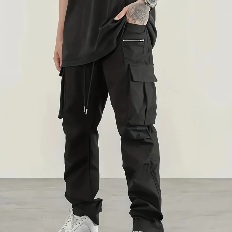 

Мужские черные брюки-карго с карманами на молнии и завязками на щиколотках, повседневная уличная одежда