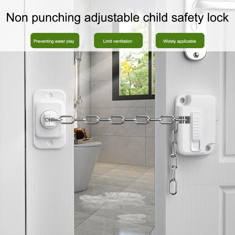 Window Locks Self Adhesive Window Frame Safety Chain Lock No Drilling Adjustable for UPVC Wooden Sliding Window