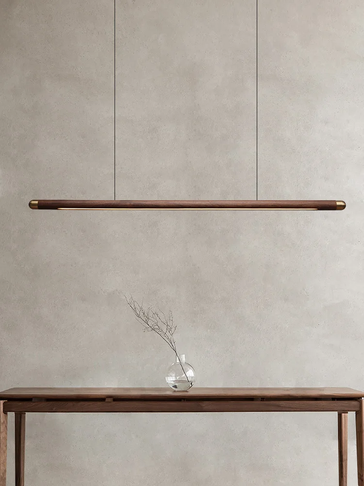 Solid Wood Pendant Lamp Nordic Bedroom Kitchen Light Hanging Long Strip Modern Lights for Living Dining Room LED Chandelier