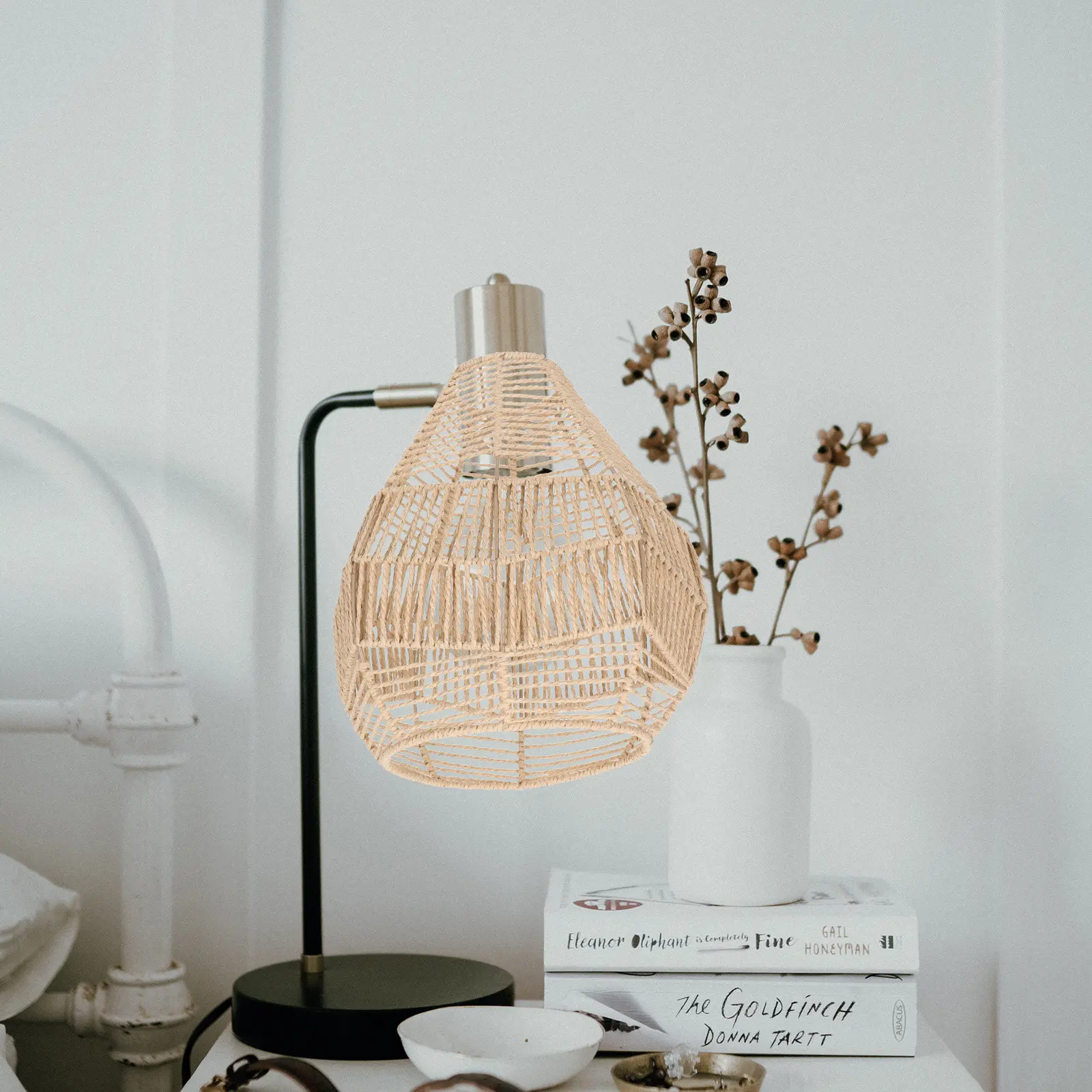 

Small Woven Lampshade Simulated Rattan Ceiling Light Shade Vintage Lamp Cover Creative Braided Lampshade for Home