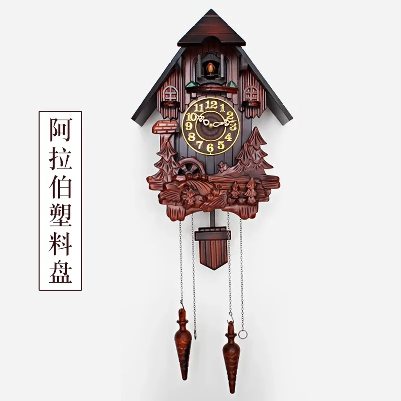 

Solid wood carving cuckoo wall clock children's room living room music hour clock swing creative cuckoo clock