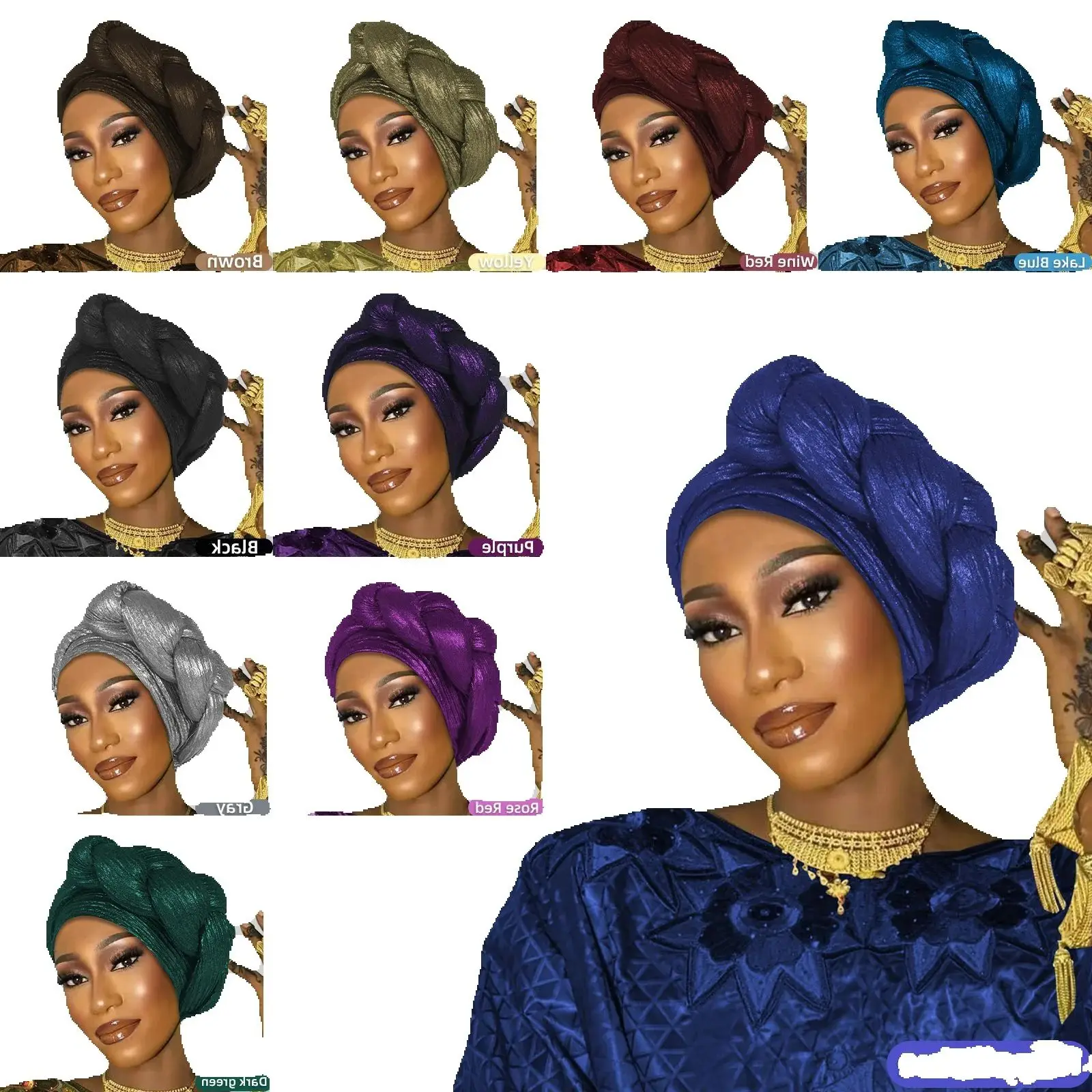 

Африканские головные уборы с автогелем, большие косы, тюрбан, женские повязки на голову, Нигерия, автогеле, головной убор для свадебной вечеринки, тюрбан, капот, хиджаб