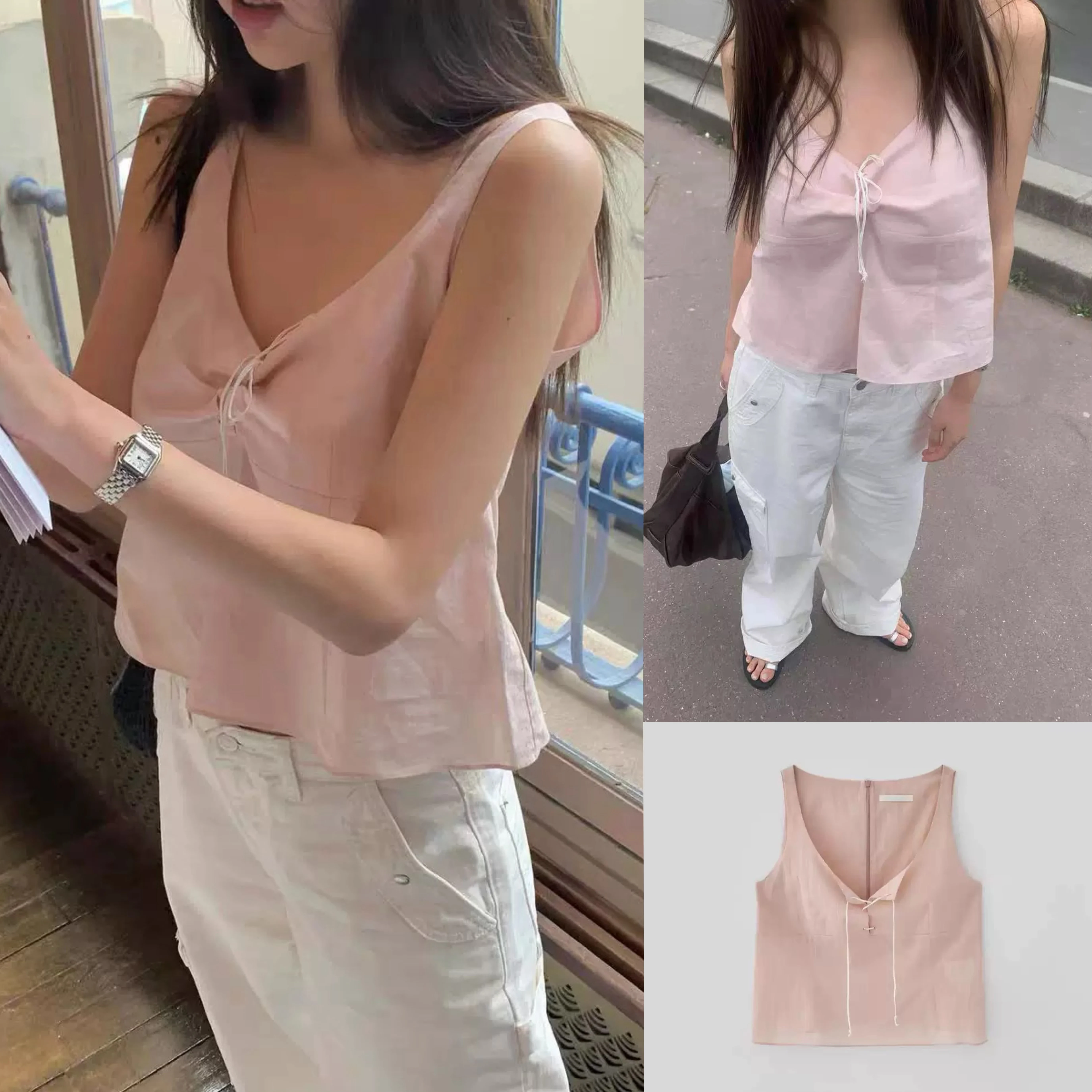 

Tannat Summer New Loose Strap V-neck Pure Color Vest Women's Fashionable Versatile Sleeveless Top Korean Style