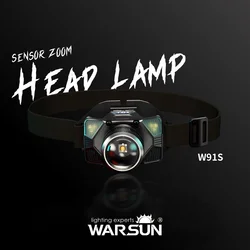 WARSUN W91S Rechargeable LED Headlamp 800Lm Bright Rotary Zoom Wave Sensor IP55 Waterproof