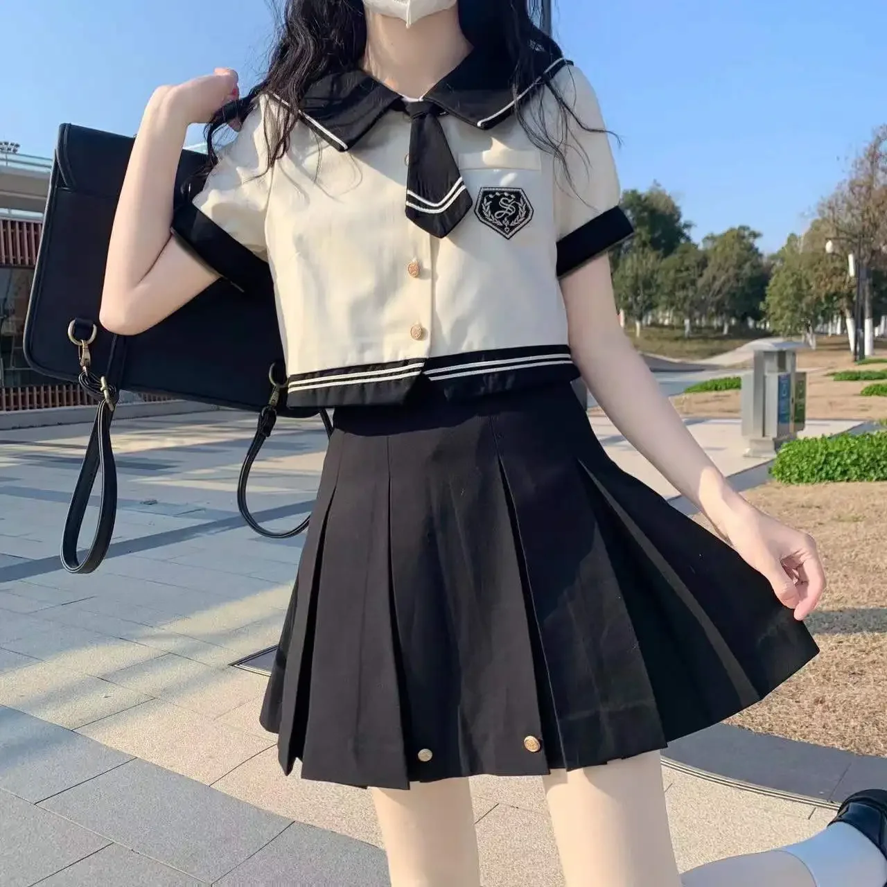 

Japanese Kawaii School Uniform Women Autumn Korea Cute Girl Cosplay JK Uniform Long Sleeve Sailor Top and Mini Pleated Skirt Set