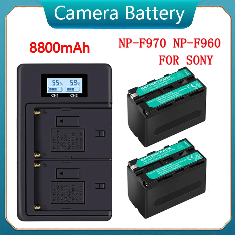 8800mAh NP F960 NP-F960 F970 Np F960 Camera Battery +LCD Charger for Sony F570 F770 F960 F970 CCD-RV100 F980 MC1500C D77