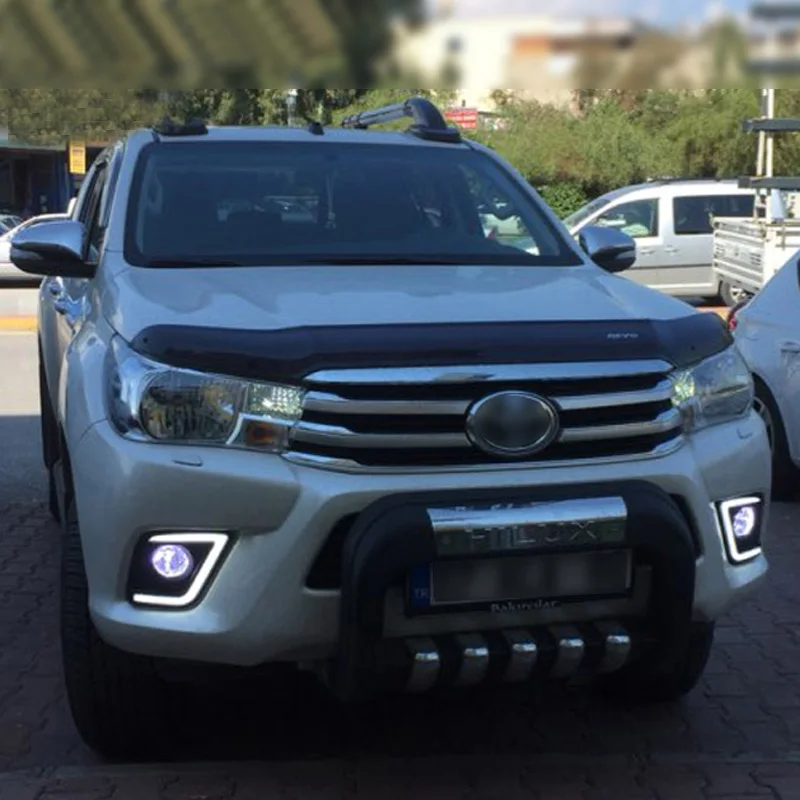 

Светодиодные дневные фары для Toyota Hilux Revo Vigo 2015 2016, желтый указатель поворота, автомобильная фара, дневные ходовые огни, DRL, противотуманная фара
