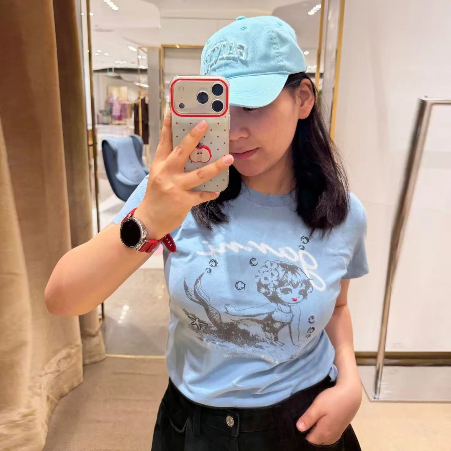 Nordic Short Letter Print T-Shirt Women's Summer Slim Fit round Neck Top Soft Comfortable Cotton Casual Street Style