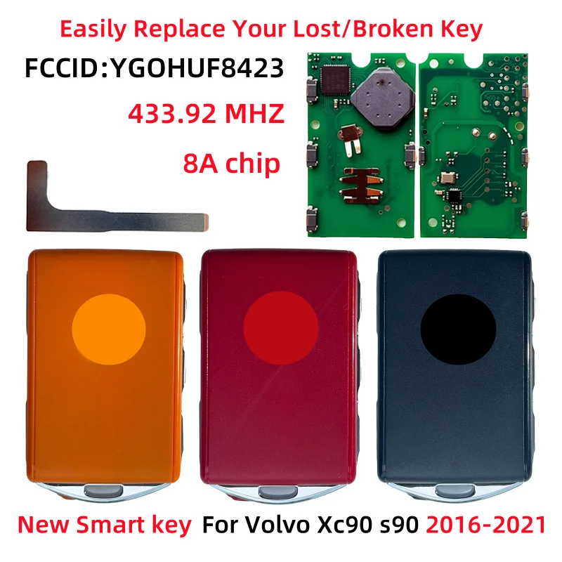 

YGOHUF8423 Замените умные дистанционные автомобильные ключи для Volvo S40 S60 S90 V60 V90 XC40 XC60 XC90 2016-2021 433 МГц 8A чип черный оранжевый красный