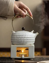 Heat-Resistant Loop-Handled Teapot Japanese Candle  Ceramic Water Boiling Kettle Tea Making Device