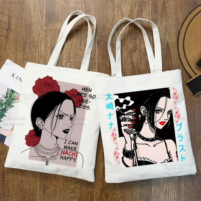 Black Stones NANA Osaki Ren Honjo Handbags Cloth Canvas Tote Bag Shopping Unisex Eco Reusable Shoulder Shopper Bolsas De Tela