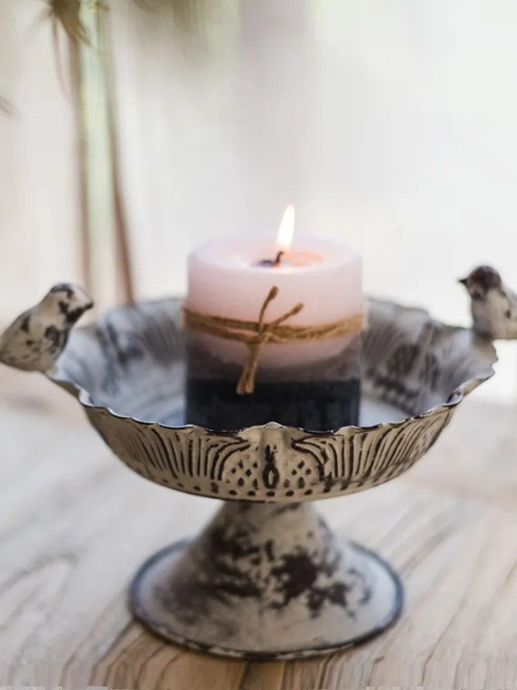 

Wrought Iron Candle Holder Bird Food Pot Gardening Storage Flower Pot Holder Decorative Ornament Retro Old European Family Decor