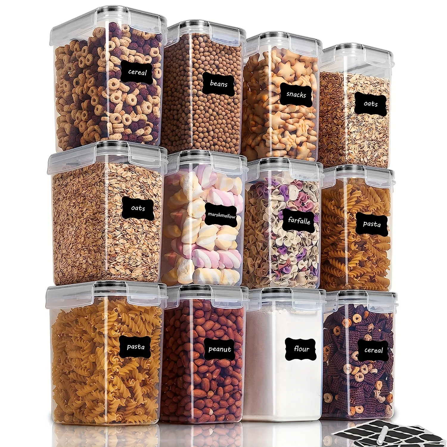 2/6/12 Sets 1.6L BPA-Free Plastic Airtight Food Storage Containers with Labels, Dishwasher Safe  Cereal/Flour/Sugar Baking Suppl
