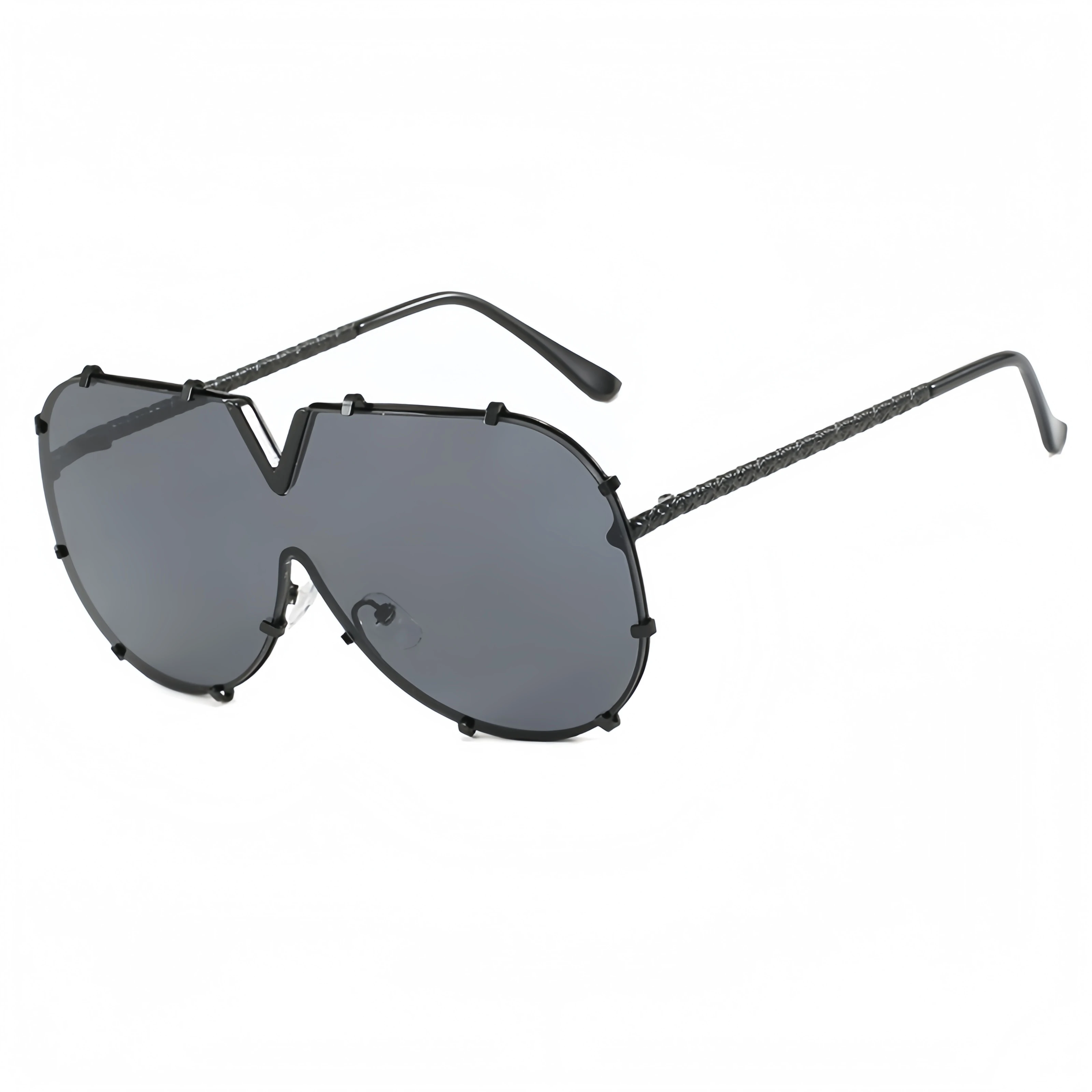 

Fashionable One-Piece V-Shaped Large Frame Metal Glasses Trendy Unisex Personality Street Style Catwalk Sunshade Sunglasses