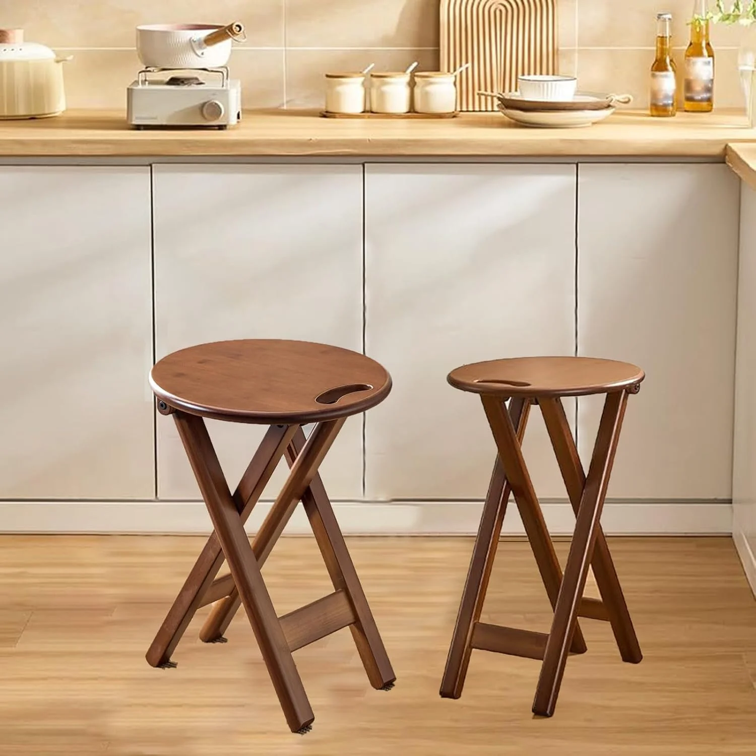 Bamboo Foldable Stool Bar Stool Wood Counter Stool Portable Counter Height Stool,24 Inch Kitchen Stool for Adults, Dorm,Outdoor