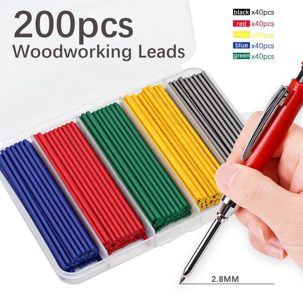 200 Stück/1 Box Große Kapazität 2,8mm Holzbearbeitungsbleistift mit Austauschbarer Minenmine, für Architekten Zimmermannsbleistift Zubehör – Detail 10