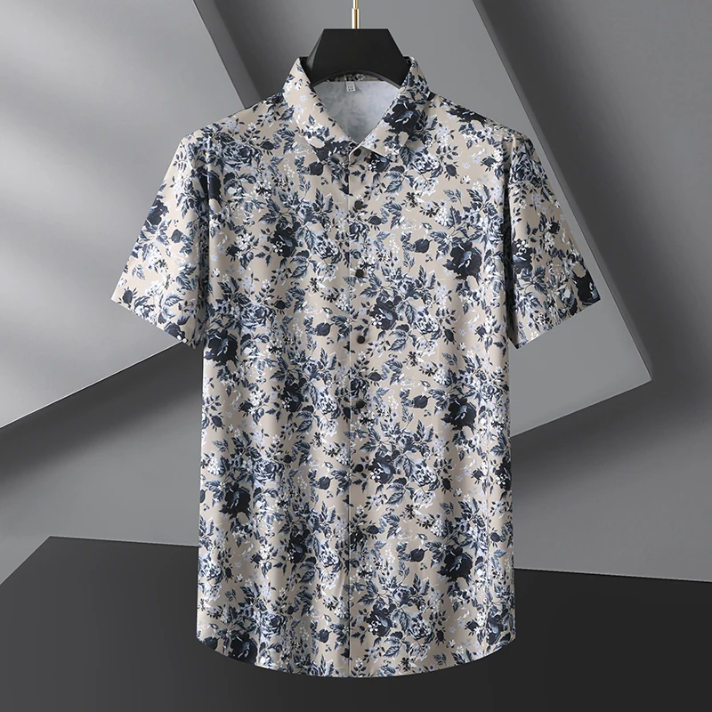 

Summer New Ice Silk ort Sve Men's Loose Faion plus Size irt Square Collar Floral Patterned Casual Polyester Blend