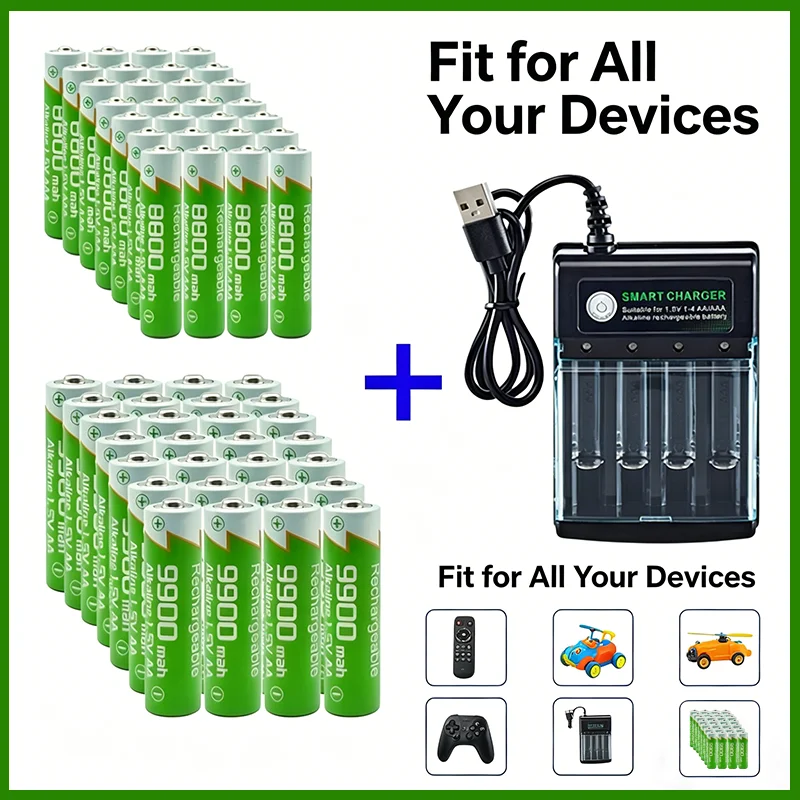 2026 New Original Rechargeable Battery 1.5V AA9900mAh+AAA8800mAh+Charger for Computer Clock Radio Video Game Digital Camera