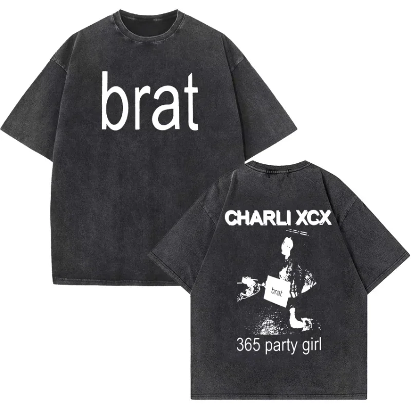 Customization Charli Xcx Brat Tour Album Letter Print T Shirts Woman Hip Hop High Quality Vintage Washed Fashion T-shirt Unisex